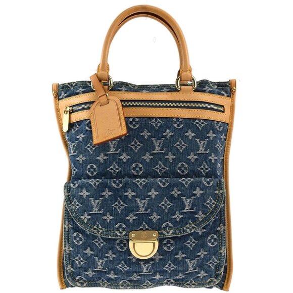 Louis Vuitton Monogram Denim Flat Shopper Tote Handbag M95018 AS0075 186407 - Picture 1 of 10